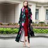 2016春秋女式风衣英伦欧美气质印花个性大码中长款长袖风衣外套