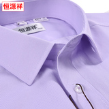 2016春季新款恒源祥衬衫男式长袖浅紫色条纹中年装商务男免烫衬衣