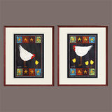 大公鸡和它的孩子动物卡通过道儿童房原版进口画芯装饰画有框画