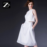 ZK旗舰店2016春季连衣裙女装春装两件套连衣裙中长裙白色连衣裙子
