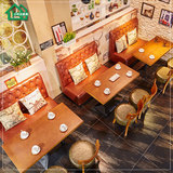 餐厅茶餐厅北欧沙发实木桌椅组合咖啡厅沙发 奶茶店 靠墙卡座 西
