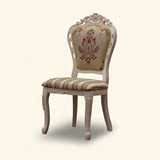 欧式餐椅 韩式白色实木雕花扶手椅法式餐椅布艺软包靠背休闲椅子