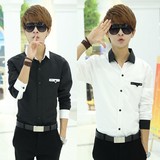 夏季男士薄款长袖衬衫超薄修身衬衣潮男寸衫纯白色长衬衫学生韩版