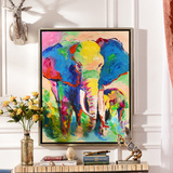 奇居良品客厅书房卧室玄关帆布手绘有框装饰挂画 彩色非洲象油画H
