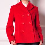 孤品正红羊毛呢双排扣短大衣西装领双口袋长袖外套保暖女春装上衣