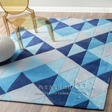 地中海格子蓝色几何地毯客厅茶几沙发地毯卧室床边样板间地毯定制