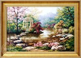 瑞堂 手绘油画风景油画 地中海油画客厅油画简欧有框画花园景5075