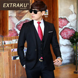 extraku时尚品牌男士西服套装三件套韩版修身职业商务小西装1588