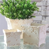 米白色雕花陶瓷花盆  欧式四方形个性创意吊篮绿植包邮阳台