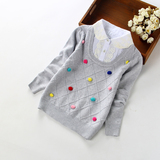 童装秋装2016新款韩版 女童衬衫领假两件毛衣 儿童羊绒针织衫秋款