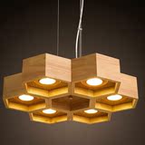 现代创意餐厅书房卧室木头蜂巢吊灯木质木艺吧台艺术简约实木个性
