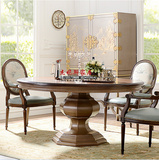 美式新古典餐桌椅组合 法式实木带扶手餐椅 欧式圆形餐桌