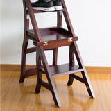 尊禾家具 多功能折叠实木柚木色梯椅梯凳家用椅子凳子 红木色