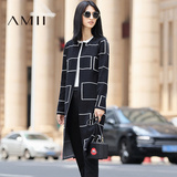 Amii[极简主义]2016秋冬季中长款黑色开衫个性毛衣外套女11681814