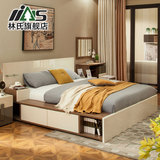 林氏北欧家具烤漆储物床1.8米双人床日式榻榻米板式床板床S122-8