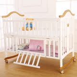 欧式多功能婴儿床实木宝宝床bb摇床便携式儿童床游戏床白色变书桌