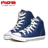 HOZ正品品牌春夏新款纯色高帮帆布鞋男女情侣休闲系带透气网布鞋