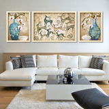 客厅装饰画现代三联欧式艺术挂画沙发墙画花瓶卧室发财鹿有框壁画