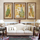 欧美式客厅装饰画沙发背景墙画餐厅有框画三联组合壁画孔雀与花瓶