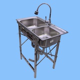 不锈钢双槽带支架 水池  家用 简易 洗手盆 菜盆龙头加厚加粗支架