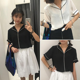 韩版2016夏季女装新款轻薄衬衫女宽松显瘦短袖随性垂感雪纺衬衣服