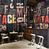 复古3D木纹英文字母大型壁画KTV酒吧休闲咖啡厅墙纸奶茶店壁纸841