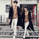 韩国春秋男女青年情侣装风衣韩版针织修身卫衣连帽中长款开衫外套