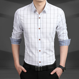 2016春季罗蒙男装衬衫 韩版修身全棉长袖衬衫 男士青年格子衫衣潮