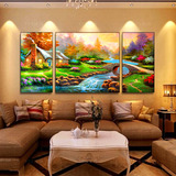 欧式客厅装饰画田园风景油画现代沙发背景墙三联壁画有框组合挂画