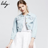 Lily2016夏装新款女装欧美修身镶钻亮片短款牛仔外套115220R3405