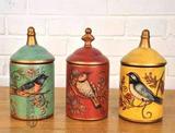 美式乡村复古做旧花鸟摆件地中海创意陶瓷装饰储物罐储物盒收纳罐