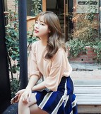 韩国直邮cherrykoko官网正品代购 魅力七分袖圆领纯色针织衫