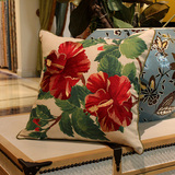 美式棉麻刺绣红色大花抱枕含芯客厅沙发靠垫套床头软包靠背靠枕垫