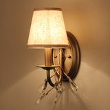 床头灯美式水晶创意简约灯饰仿铜卧室客厅过道走廊壁灯墙纸灯简欧