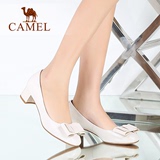 Camel/骆驼女鞋 优雅通勤 羊皮圆头蝴蝶结中跟单鞋 2016新款单鞋