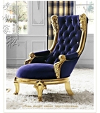 美式新古典实木布艺沙发椅单人休闲高背椅雕花简约拉扣老虎椅