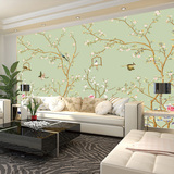 中国风工笔手绘花鸟电视壁纸大型壁画无纺布墙纸客厅卧室简约现代