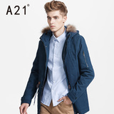 A21男装修身棉衣 中长款 可拆卸毛领 休闲时尚个性保暖外套