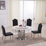 家具不锈钢雕花餐桌圆形双层带转盘 钢化玻璃面小户型大理石特价