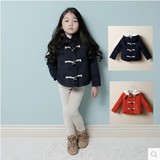 女童羊毛呢子外套短款15冬季韩版中大儿童加厚羊绒牛角扣棉衣外套