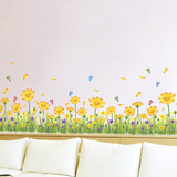 卧室走廊玄关自粘金色花丛花卉腰线可移除墙贴纸贴画墙壁装饰客厅