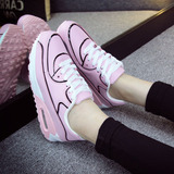 春季新款韩版女鞋骚粉色气垫鞋厚底内增高休闲运动鞋学生跑步鞋潮