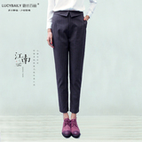 lucybaily春秋西装裤子2016新款纯色竖条纹职业女式西裤铅笔长裤