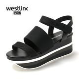 Westlink/西遇2016夏季新款 黑白魔术贴松糕鞋厚底坡跟凉鞋女鞋