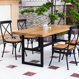 新款铁艺实木原木复古餐桌书桌长凳美式乡村北欧长方形餐桌椅原创