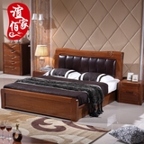 现代新中式1.8米双人床实木真皮储物高箱床黑金丝黑胡桃套房家具