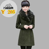 韩版冬2014新毛领加厚羊毛呢外套女气质修身双排扣中长款羊绒大衣