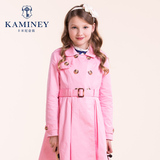 卡米尼女童风衣中长款美式精英2016春装新款双排扣中大童儿童外套