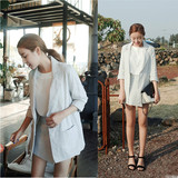 2016夏季新款韩版时尚宽松棉麻休闲小西装外套裙裤套装两件套女潮