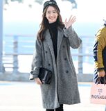 韩国代购林允儿机场同款灰色羊绒大衣中长款宽松加厚羊毛呢外套女